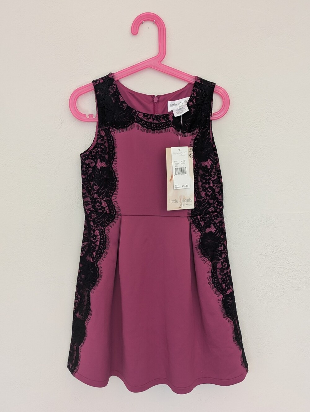 Us Angels Magenta Pink Dress with Black Lace Accents